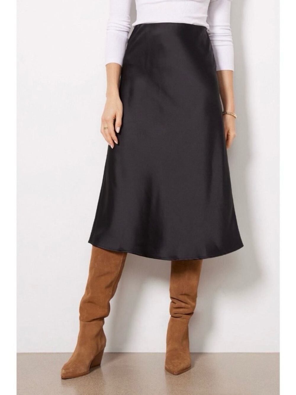 Sanctuary Black Satin Midi Skirt Pull On Elastic Waist Size Large